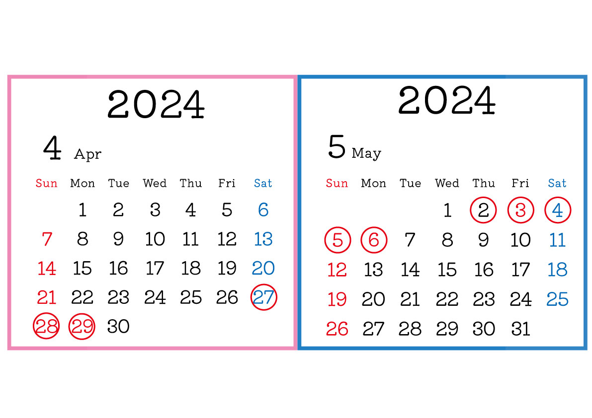 4月と5月のカレンダー
